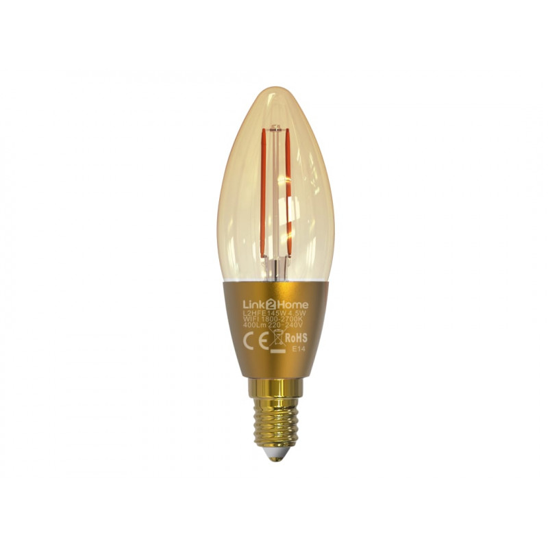 Link2Home L2HFE145W Wi-Fi LED SES (E14) Candle Filament Dimmable Bulb, White 400 lm 4.5W Link2Home L2HFE145W Wi-Fi LED SES (E14) Candle Filament Dimmable Bulb, White 400 lm 4.5W