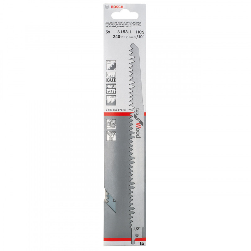 Bosch S1531L Top Reciprocating Saw Blade for Wood 240mm (Pack of 5)
