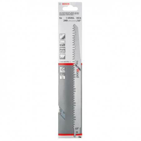 Bosch S1531L Top Reciprocating Saw Blade for Wood 240mm (Pack of 5)