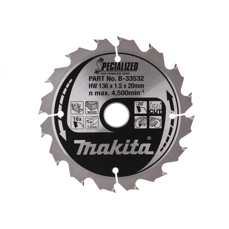 Makita B-33532 Specialized for Cordless Saws Blade 136 x 20mm x 16T Makita B-33532 Specialized for Cordless Saws Blade 136 x 20mm x 16T