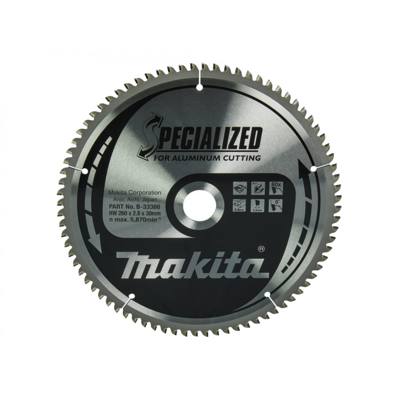 Makita B-33386 Specialized Aluminium Saw Blade 260 x 30mm x 80T