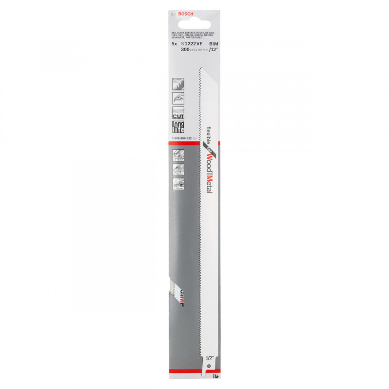 Bosch S1222VF Flexible Reciprocating Saw Blade for Wood & Metal 300mm (Pack of 5) Bosch S1222VF Flexible Reciprocating Saw Blade for Wood & Metal 300mm (Pack of 5)