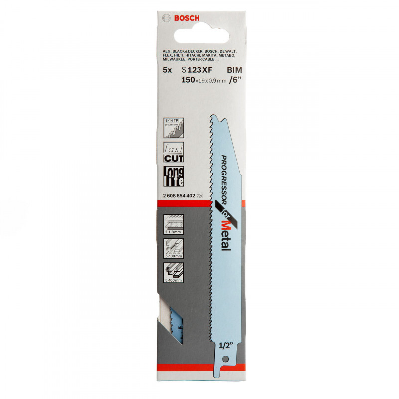 Bosch S123XF Progressor Reciprocating Saw Blade for Metal 150mm (Pack of 5) Bosch S123XF Progressor Reciprocating Saw Blade for Metal 150mm (Pack of 5)