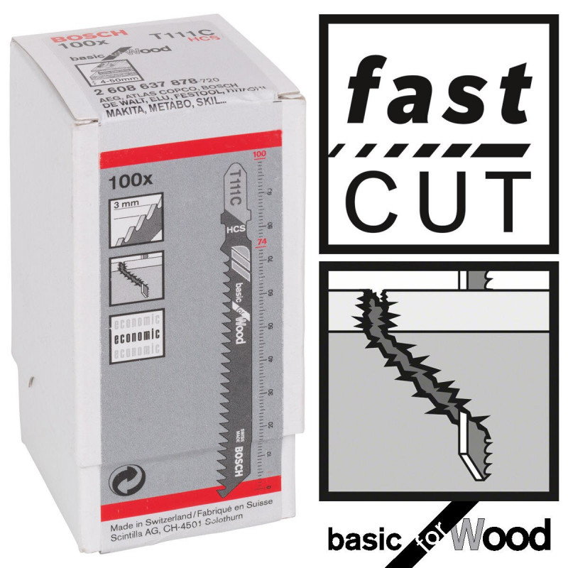 Bosch T111C Basic Jigsaw Blade for Wood (Pack of 100) Bosch T111C Basic Jigsaw Blade for Wood (Pack of 100)