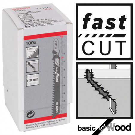 Bosch T111C Basic Jigsaw Blade for Wood (Pack of 100)