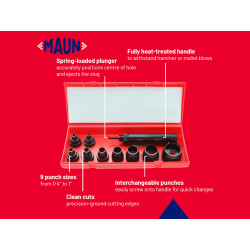 Maun 1000-05 Metric Wad Punch Kit, 9 Piece