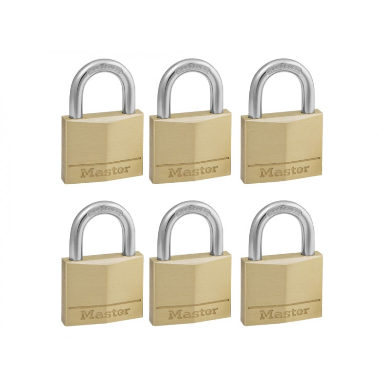 Master Lock 140EURSIX Solid Brass 40mm Padlock 4-Pin - Keyed Alike x 6