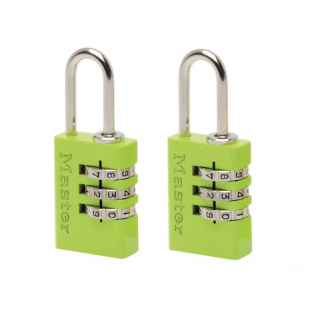 Master Lock 7620EURTCOL Aluminium 3-Digit Combination 20mm Padlock Colour x 2