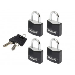 Master Lock 9120EURQBLKNOP Aluminium Black Vinyl Cover 20mm Padlock 3-Pin - Keyed Alike x 4
