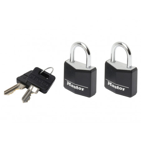 Master Lock 9120EURTBLK Aluminium Black Vinyl Cover 20mm Padlock 3-Pin - Keyed Alike x 2