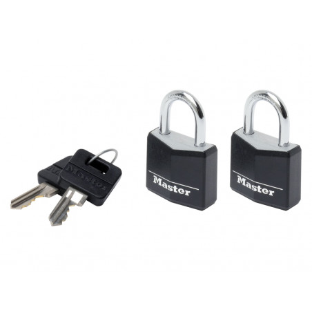 Master Lock 9130EURTBLK Aluminium Black Vinyl Cover 30mm Padlock 4-Pin - Keyed Alike x 2