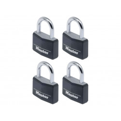 Master Lock 9140EURQBLKNOP Aluminium Black Vinyl Cover 40mm Padlock 4-Pin - Keyed Alike x 4