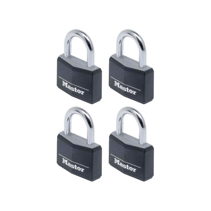 Master Lock 9140EURQBLKNOP Aluminium Black Vinyl Cover 40mm Padlock 4-Pin - Keyed Alike x 4 Master Lock 9140EURQBLKNOP Aluminium Black Vinyl Cover 40mm Padlock 4-Pin - Keyed Alike x 4