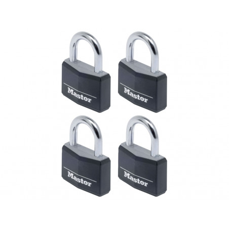 Master Lock 9140EURQBLKNOP Aluminium Black Vinyl Cover 40mm Padlock 4-Pin - Keyed Alike x 4