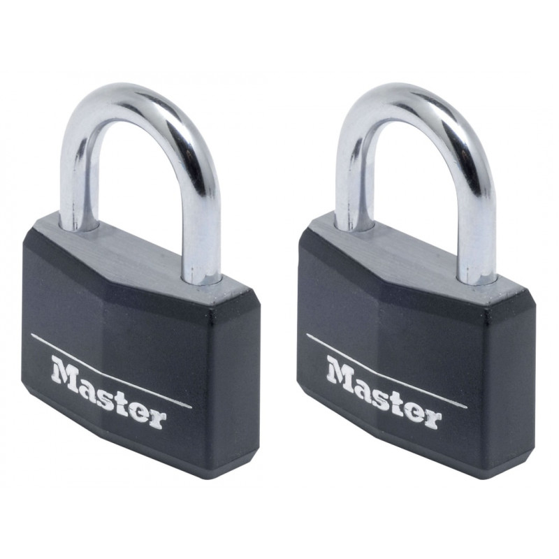 Master Lock 9140EURTBLK Aluminium Black Vinyl Cover 40mm Padlock 4-Pin - Keyed Alike x 2 Master Lock 9140EURTBLK Aluminium Black Vinyl Cover 40mm Padlock 4-Pin - Keyed Alike x 2