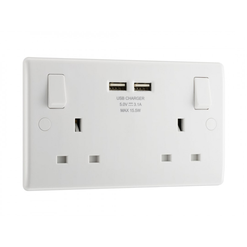 Masterplug 822U3-01 Switched Socket 2-Gang 13A with 2 x USB Ports Masterplug 822U3-01 Switched Socket 2-Gang 13A with 2 x USB Ports