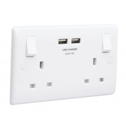 Masterplug 822U3-01 Switched Socket 2-Gang 13A with 2 x USB Ports