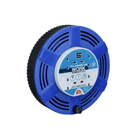 Masterplug LCT1510/4BL Cassette Cable Reel 240V 10A 4-Socket Thermal Cut-Out Blue 15m