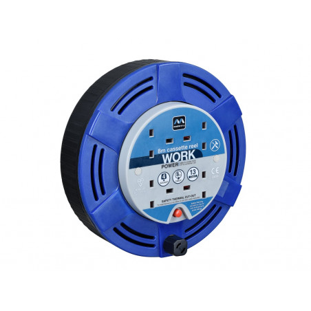 Masterplug MCT0813/4BL-MP Cassette Cable Reel 240V 13A 4-Socket Thermal Cut-Out Blue 8m