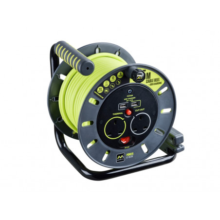 Masterplug OMU25132USL-PX PRO-XT Open Cable Reel 240V 13A 2-Socket & 2 USB (2.1A Shared) 25m