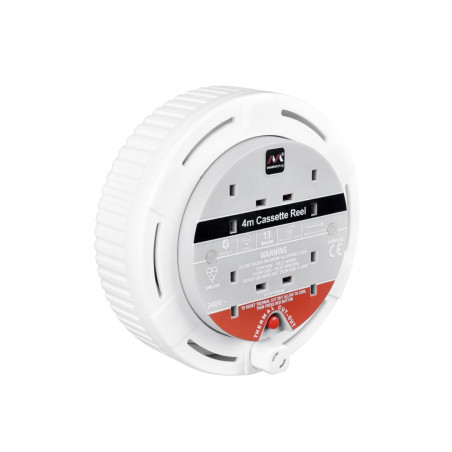Masterplug SCT0413/4W-MP Cassette Cable Reel 240V 13A 4-Socket Thermal Cut-Out White 4m