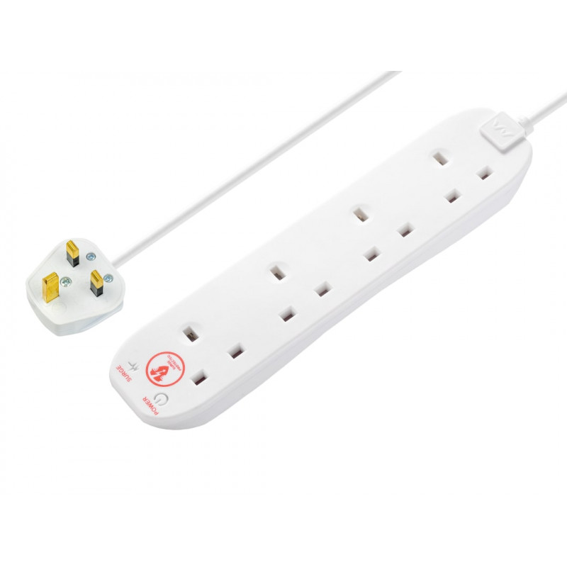 Masterplug SRG4210N-MP Extension Lead 240V 4-Gang 13A White Surge Protected 2m Masterplug SRG4210N-MP Extension Lead 240V 4-Gang 13A White Surge Protected 2m