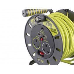 Masterplug OMU25132USL-PX PRO-XT Open Cable Reel 240V 13A 2-Socket & 2 USB (2.1A Shared) 25m