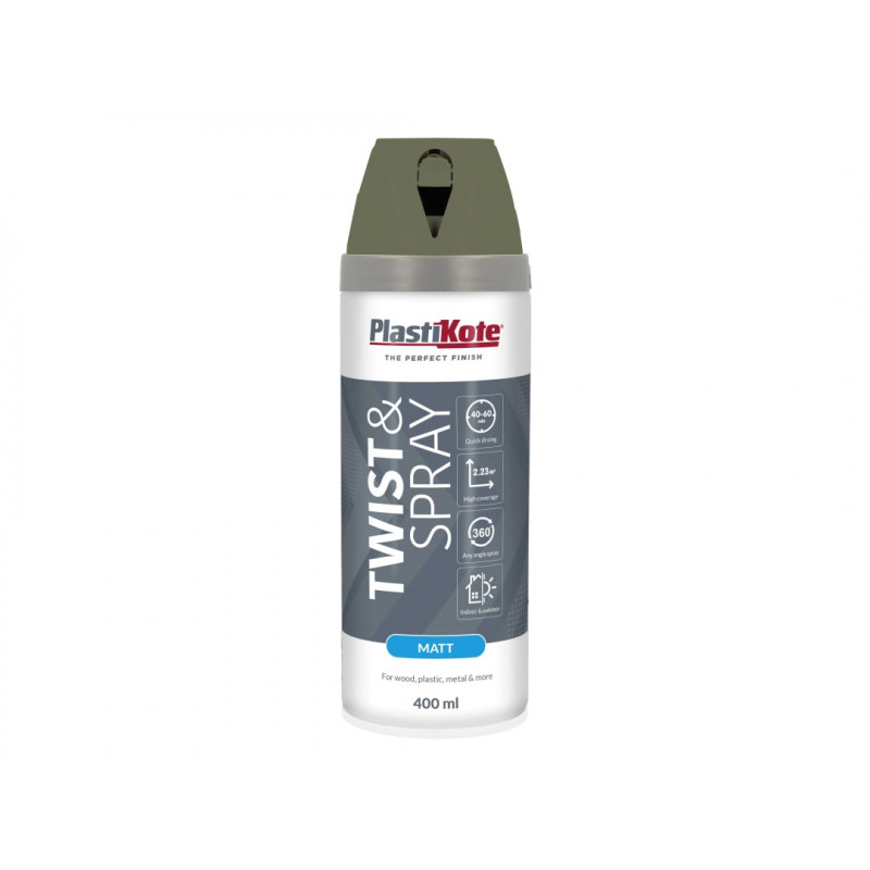 PlastiKote 023121 Twist & Spray Matt 400ml Olive Green