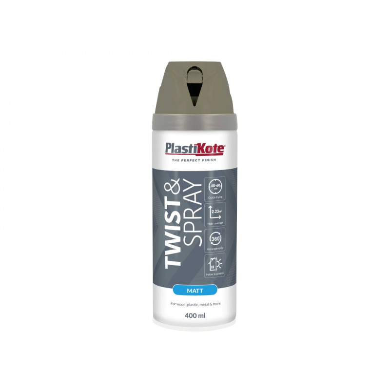 PlastiKote 023122 Twist & Spray Matt 400ml Quartz Grey PlastiKote 023122 Twist & Spray Matt 400ml Quartz Grey