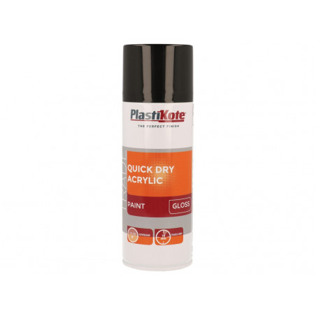 PlastiKote 071009 Trade Quick Dry Acrylic Spray Paint Gloss Black 400ml