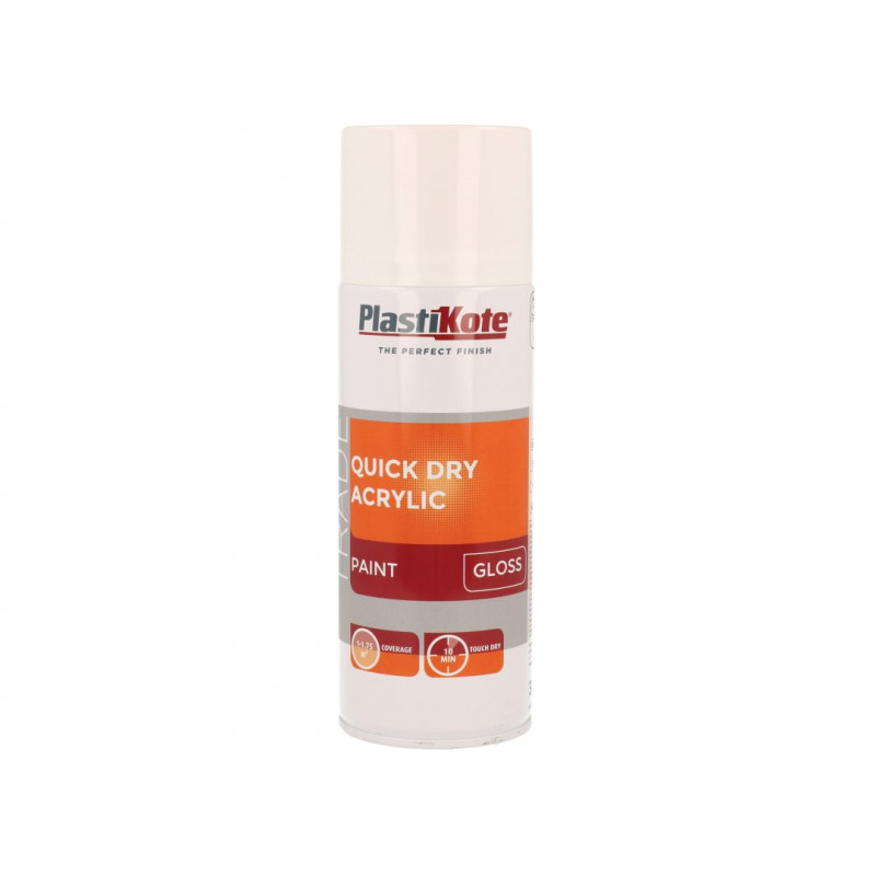 PlastiKote 071011 Trade Quick Dry Acrylic Spray Paint Gloss White 400ml PlastiKote 071011 Trade Quick Dry Acrylic Spray Paint Gloss White 400ml