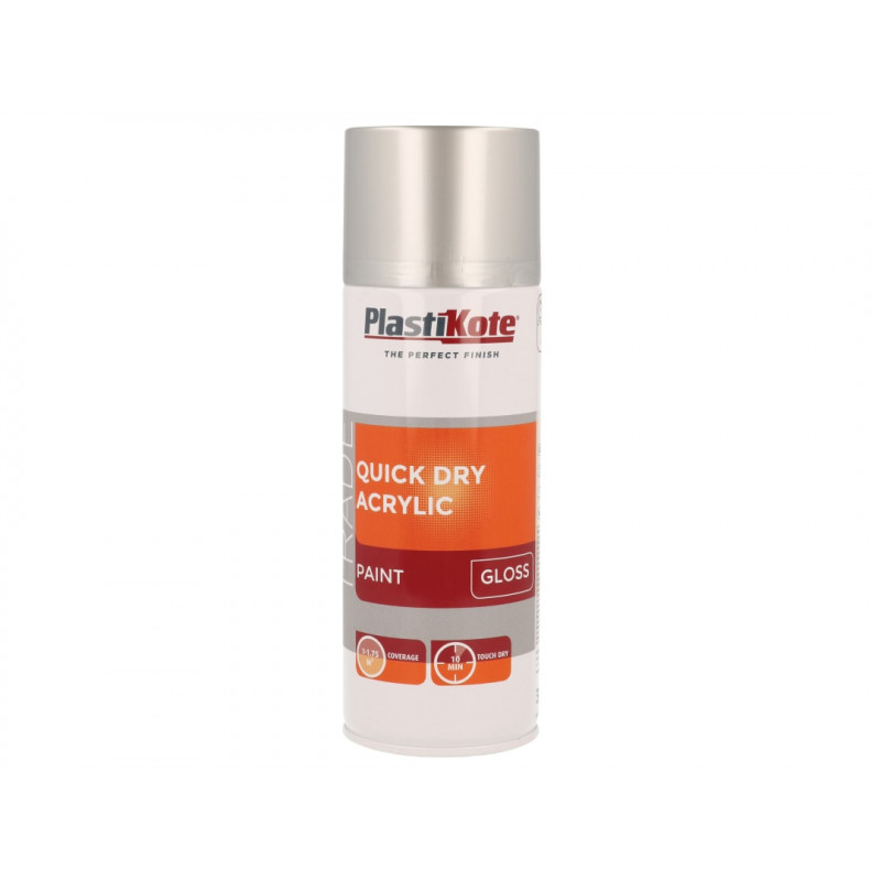 PlastiKote 071013 Trade Quick Dry Acrylic Spray Paint Gloss Silver 400ml PlastiKote 071013 Trade Quick Dry Acrylic Spray Paint Gloss Silver 400ml
