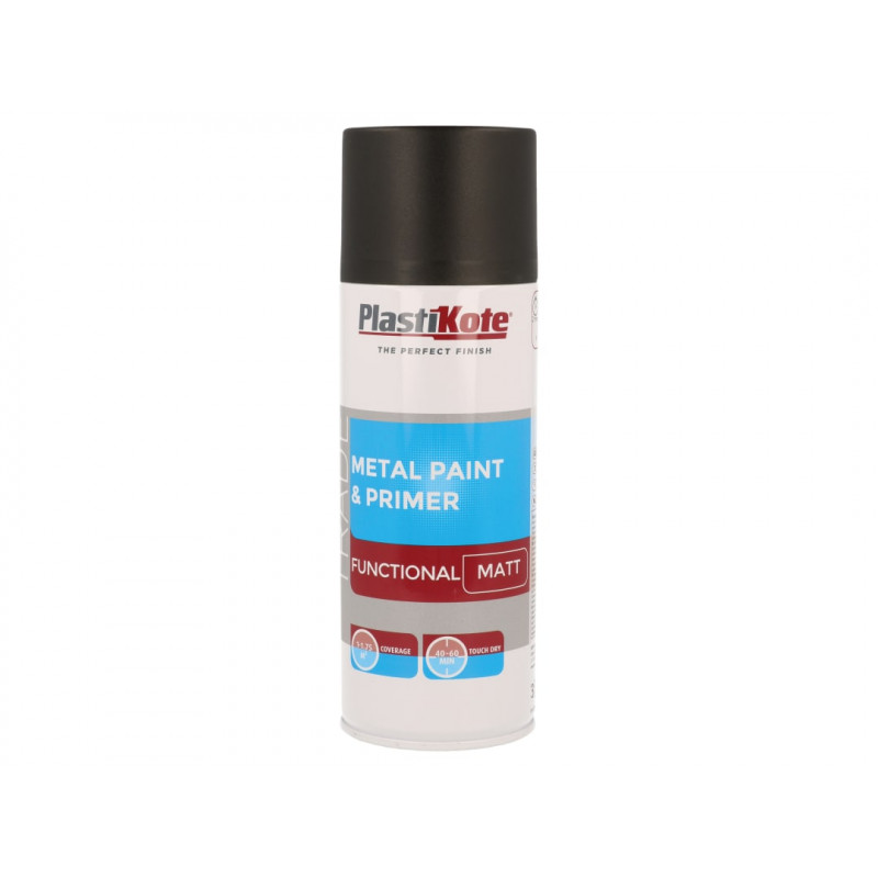 PlastiKote 071023 Trade Metal Spray Paint & Primer Matt Black 400ml PlastiKote 071023 Trade Metal Spray Paint & Primer Matt Black 400ml