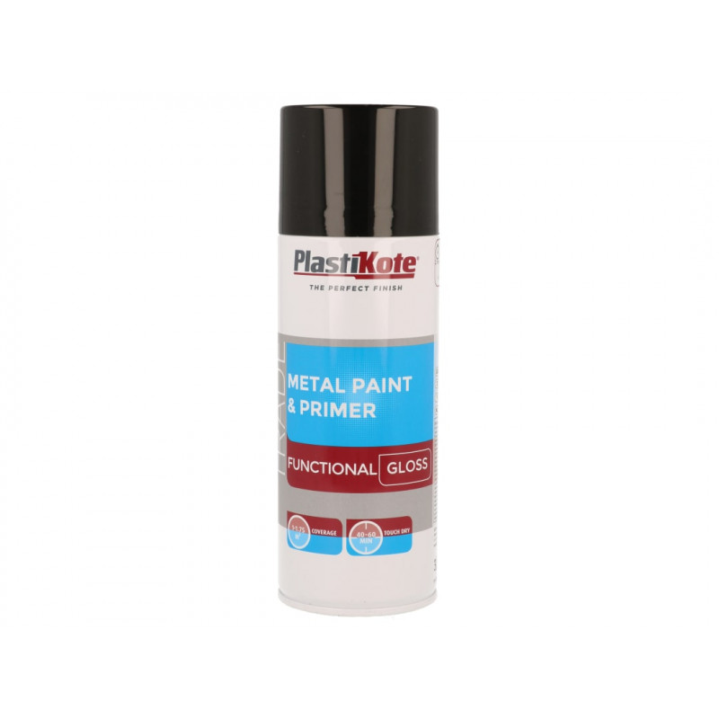 PlastiKote 071024 Trade Metal Spray Paint & Primer Gloss Black 400ml PlastiKote 071024 Trade Metal Spray Paint & Primer Gloss Black 400ml