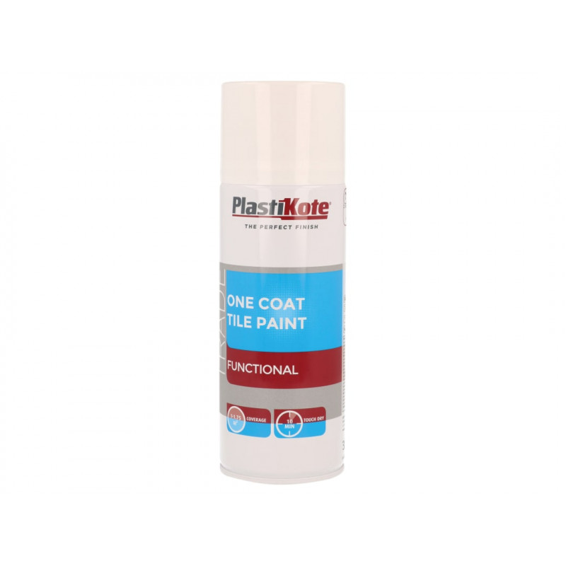 PlastiKote 071026 Trade One Coat Spray Tile Paint Gloss White 400ml PlastiKote 071026 Trade One Coat Spray Tile Paint Gloss White 400ml