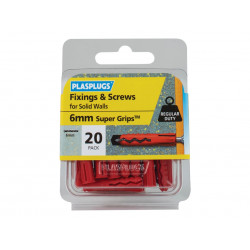 Plasplugs SWRS20 Solid Wall Super Grips™ Fixings Red & Screws Pack of 20