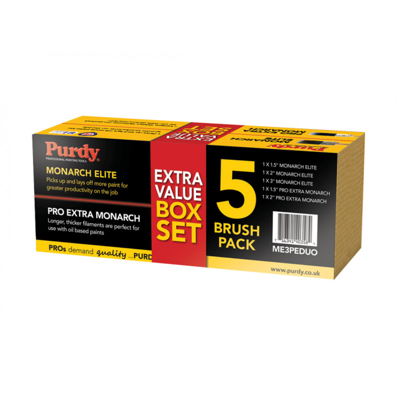 Purdy® ME3PEDUO Monarch™ Elite™ & Pro-Extra® Monarch™ Brush Set, 5 Piece Purdy® ME3PEDUO Monarch™ Elite™ & Pro-Extra® Monarch™ Brush Set, 5 Piece