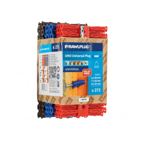 Rawlplug R-U1-MIX-RBRB-272D Mixed UNO® Plugs (Pack 272) + Drill Bit