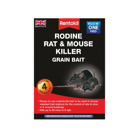 Rentokil PSMR12B Rodine Rat & Mouse Killer Grain Bait (Sachets 4)