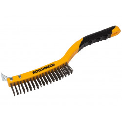 Roughneck 52-032 Stainless Steel Wire Brush Soft Grip with Scraper 355mm (14in) - 3 Row