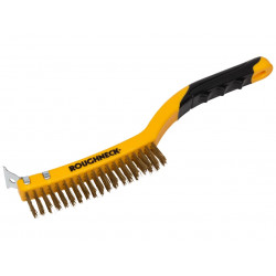 Roughneck 52-034 Brass Wire Brush Soft Grip with Scraper 355mm (14in) - 3 Row