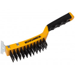 Roughneck 52-042 Carbon Steel Wire Brush Soft Grip with Scraper 300mm (12in) - 4 Row