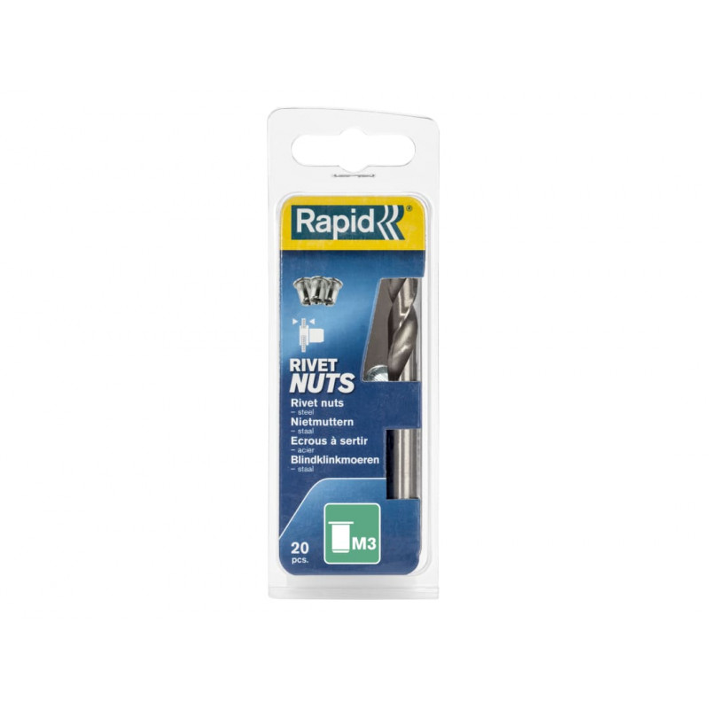 Rapid 5000670 Steel Rivet Nuts M3 (Pack 20 + Free Drill Bit)