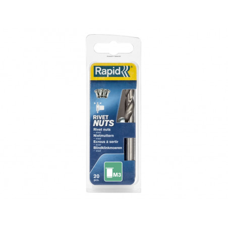 Rapid 5000670 Steel Rivet Nuts M3 (Pack 20 + Free Drill Bit)