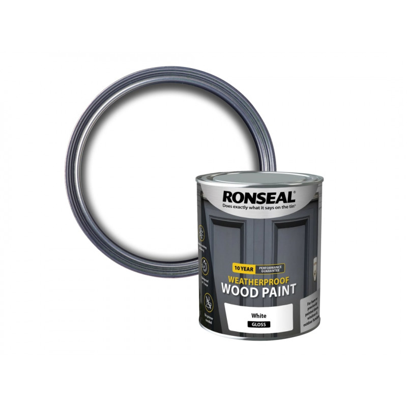 Ronseal 38773 10 Year Weatherproof Wood Paint White Gloss 750ml Ronseal 38773 10 Year Weatherproof Wood Paint White Gloss 750ml