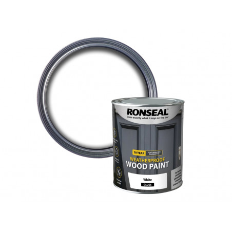 Ronseal 38773 10 Year Weatherproof Wood Paint White Gloss 750ml