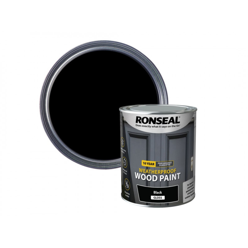 Ronseal 38772 10 Year Weatherproof Wood Paint Black Gloss 750ml Ronseal 38772 10 Year Weatherproof Wood Paint Black Gloss 750ml