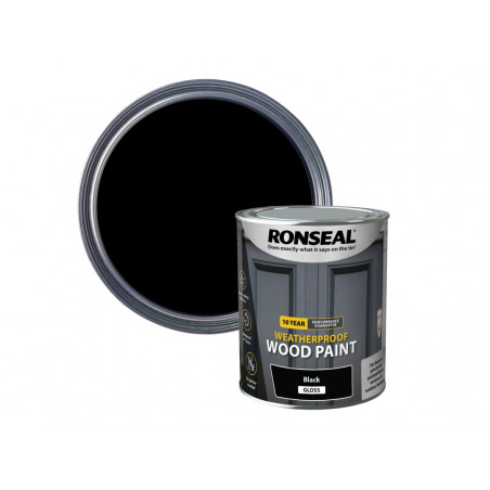 Ronseal 38772 10 Year Weatherproof Wood Paint Black Gloss 750ml