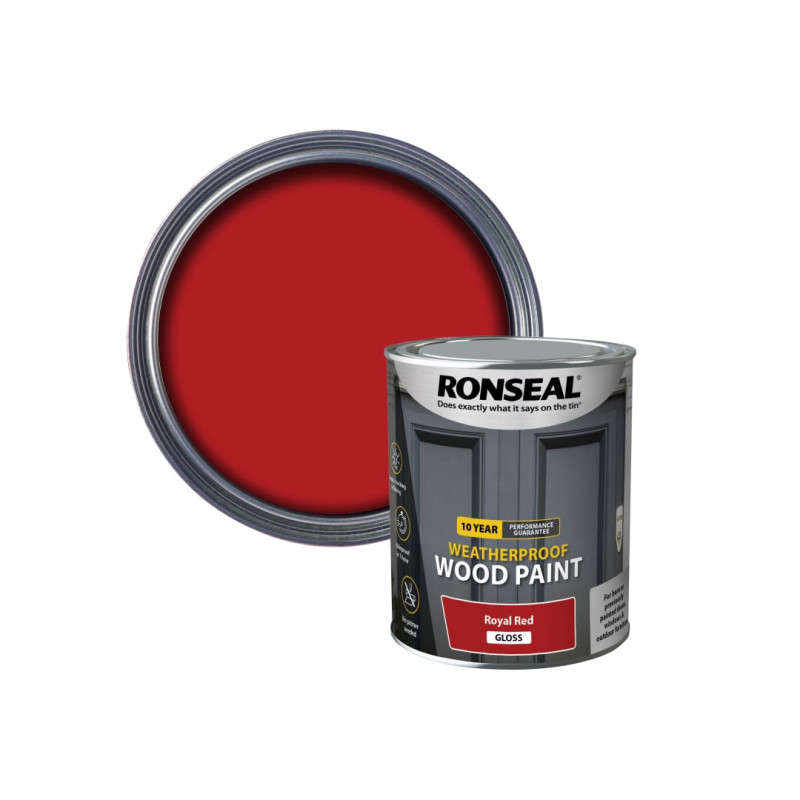 Ronseal 38776 10 Year Weatherproof Wood Paint Royal Red Gloss 750ml Ronseal 38776 10 Year Weatherproof Wood Paint Royal Red Gloss 750ml