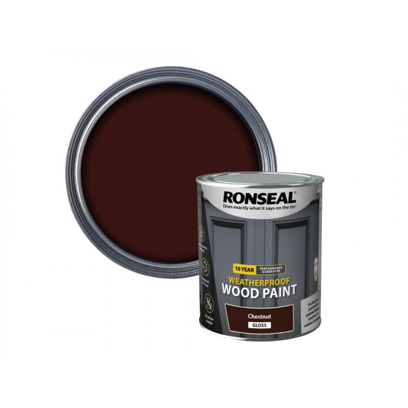 Ronseal 38775 10 Year Weatherproof Wood Paint Chestnut Gloss 750ml Ronseal 38775 10 Year Weatherproof Wood Paint Chestnut Gloss 750ml
